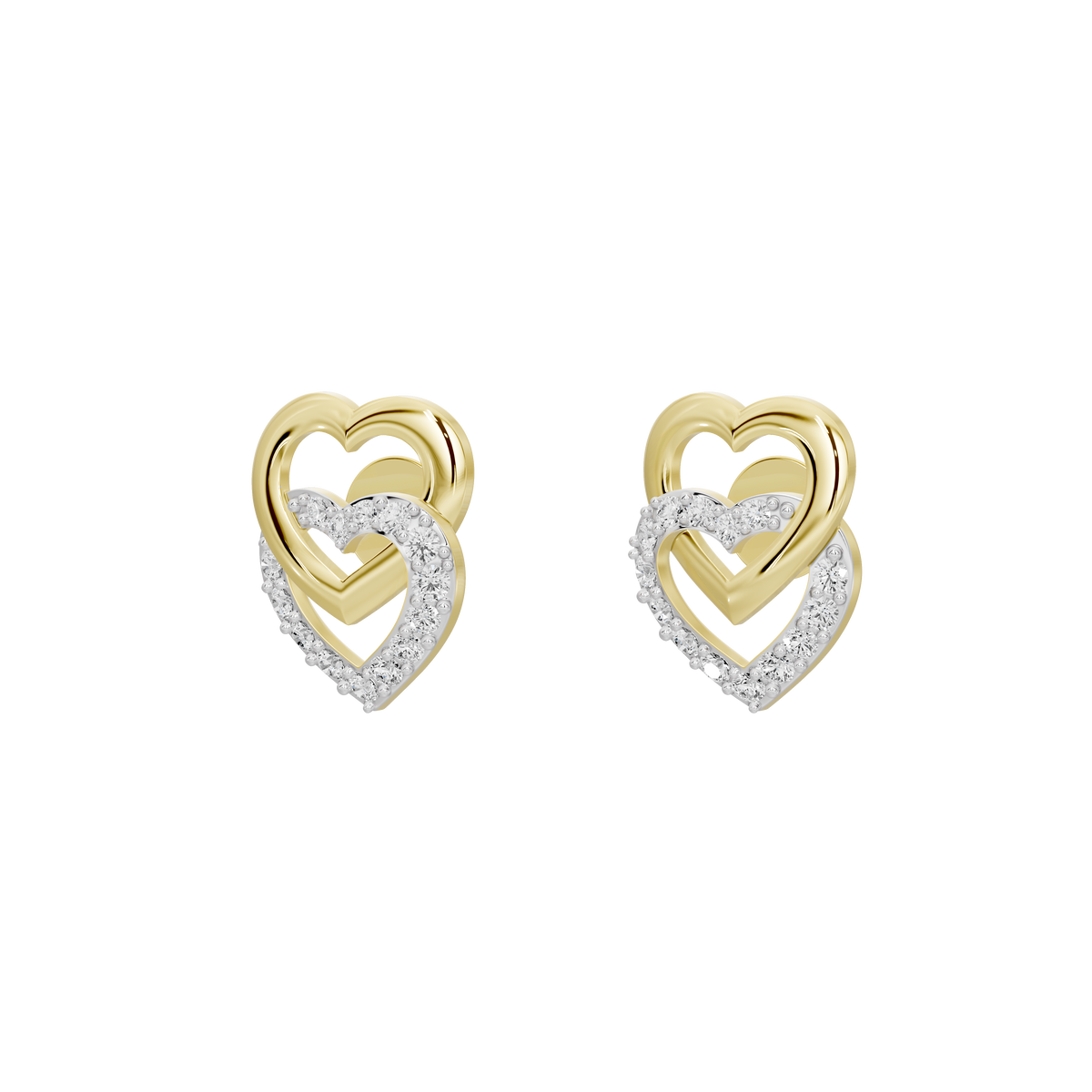 Pair of yellow gold vermeil heart earrings with diamond pavé accents