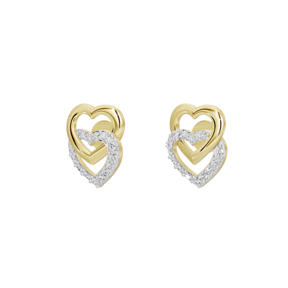 Pair of yellow gold vermeil heart earrings with diamond pavé accents