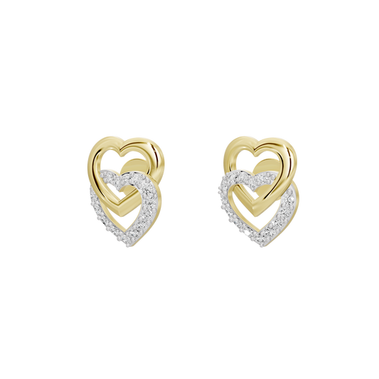 Pair of yellow gold vermeil heart earrings with diamond pavé accents