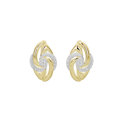 Yellow gold vermeil lab diamond swirl hoop earrings, front view with sparkle