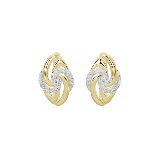 Yellow gold vermeil lab diamond swirl hoop earrings, front view with sparkle