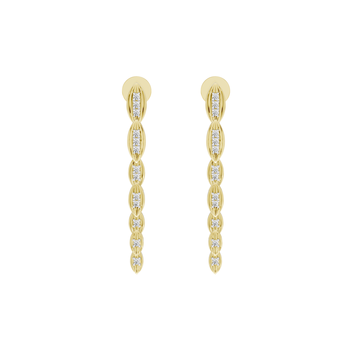 Yellow gold vermeil lab diamond drop earrings with oval top settings and linked stones