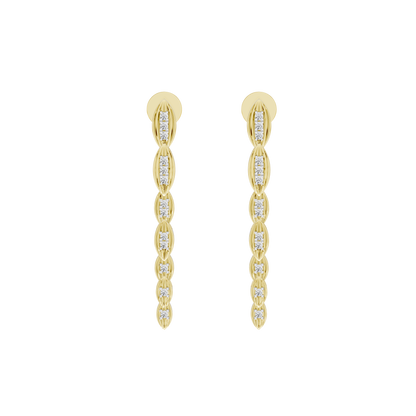 Yellow gold vermeil lab diamond drop earrings with oval top settings and linked stones