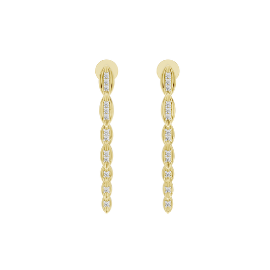 Yellow gold vermeil lab diamond drop earrings with oval top settings and linked stones