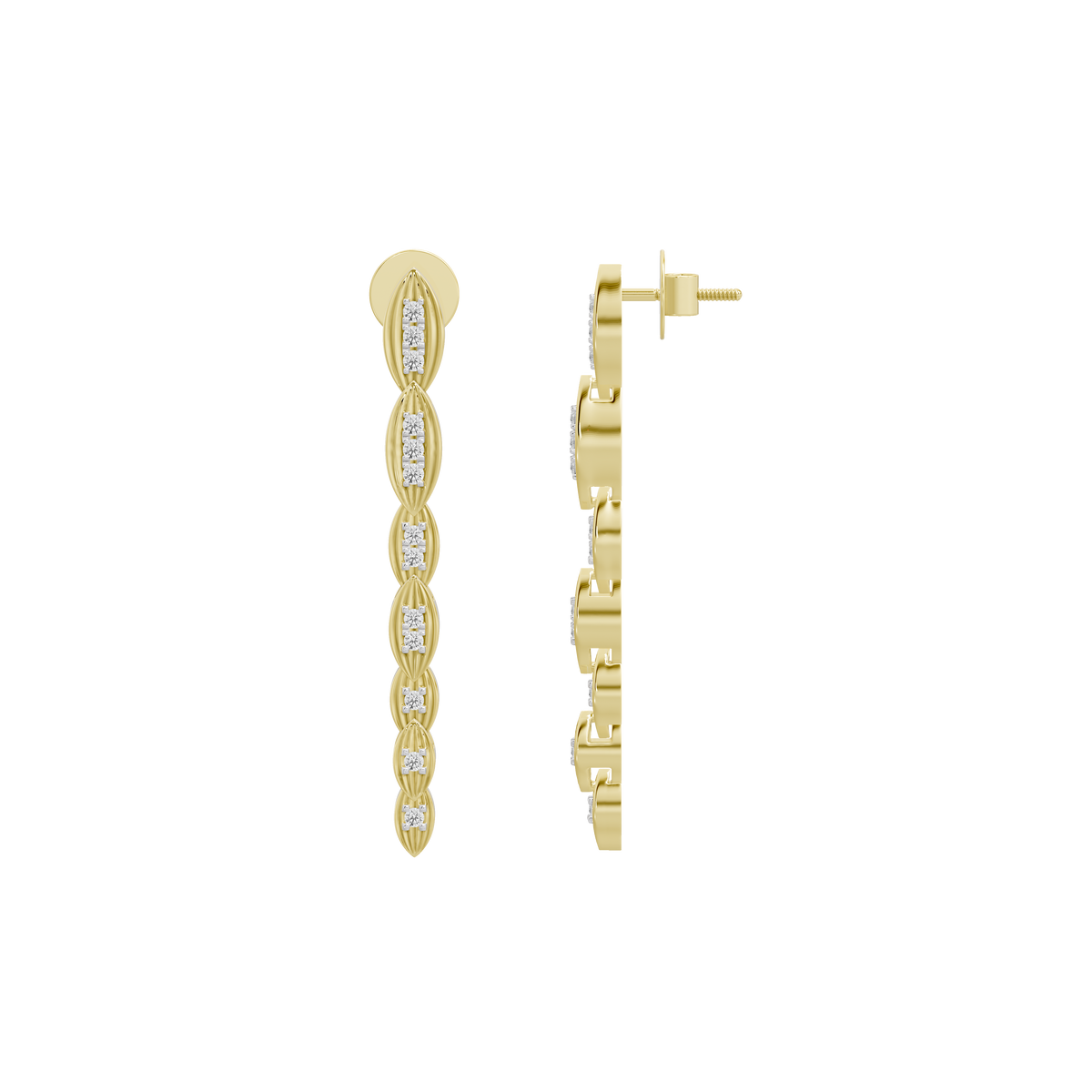 Yellow gold vermeil lab diamond drop earrings with oval stones in vertical line