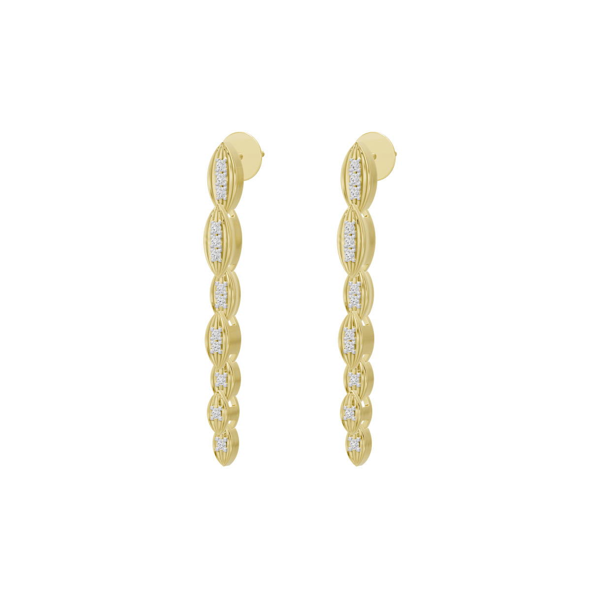 Yellow gold vermeil lab diamond drop earrings with oval stone row and hinged backing