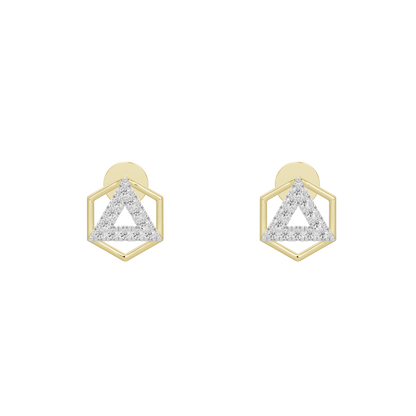 Yellow gold vermeil lab diamond stud earrings, triangular sparkle center stone