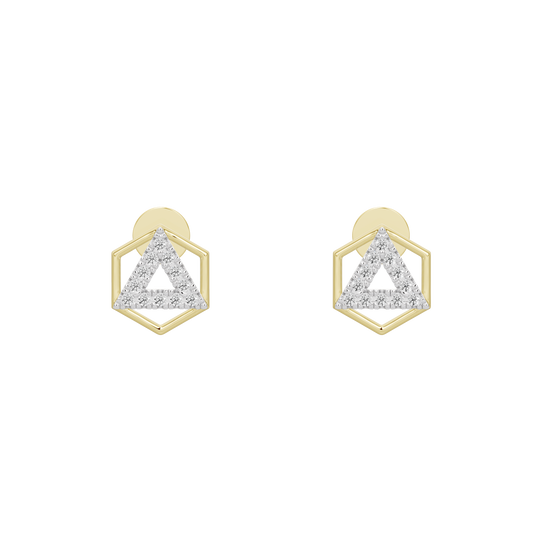 Yellow gold vermeil lab diamond stud earrings, triangular sparkle center stone
