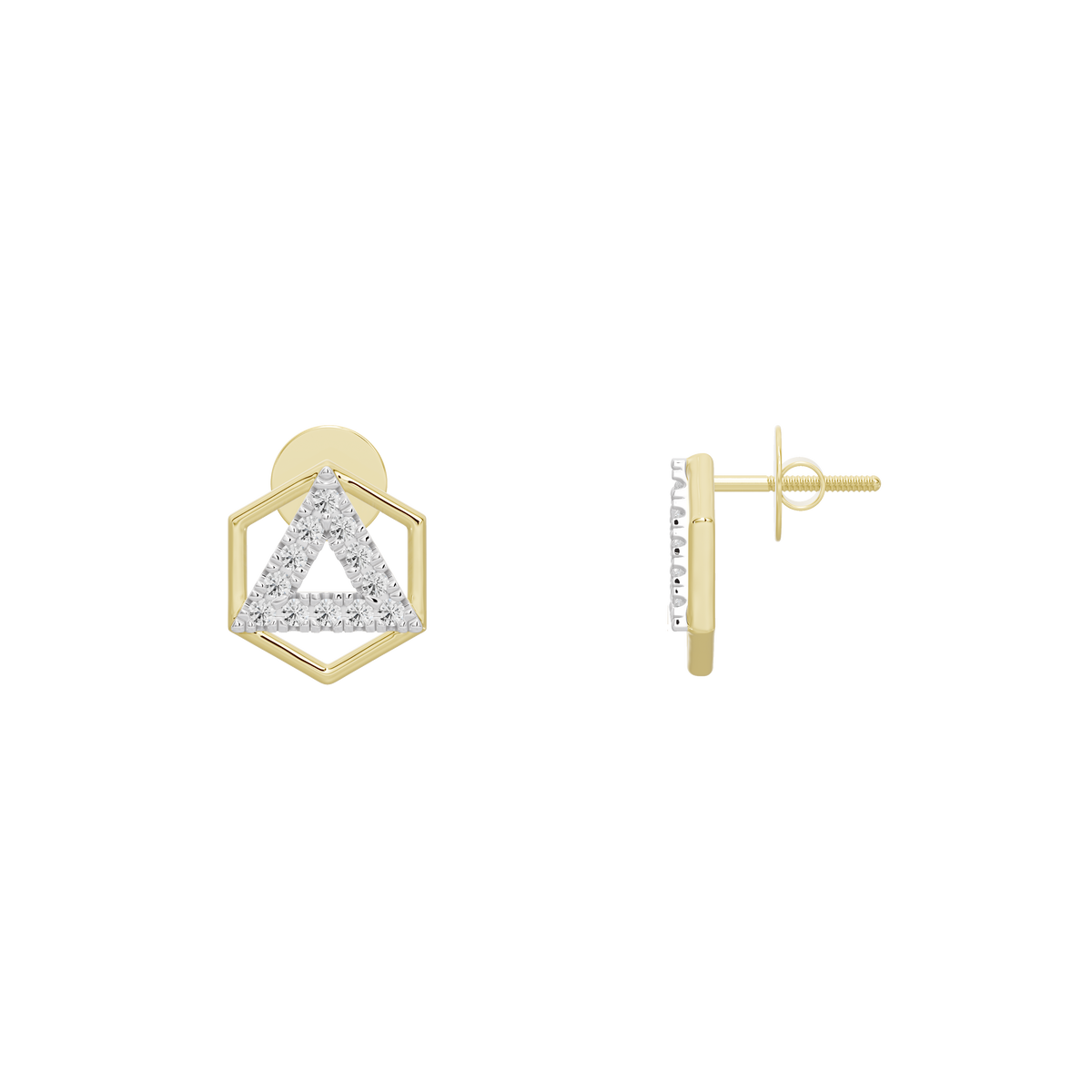 Yellow gold vermeil lab diamond earrings with triangular bezel and post back