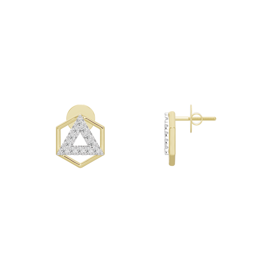Yellow gold vermeil lab diamond earrings with triangular bezel and post back