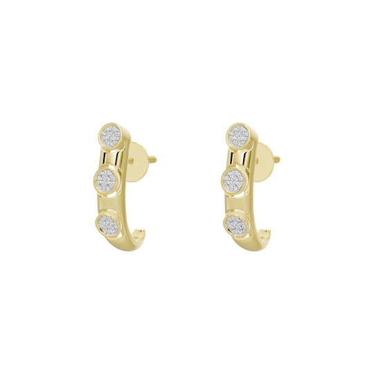 Yellow gold vermeil diamond hoop earrings with three round lab stones