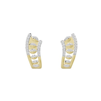Pair of yellow gold vermeil diamond half-hoop earrings with bezel-set stones along band.