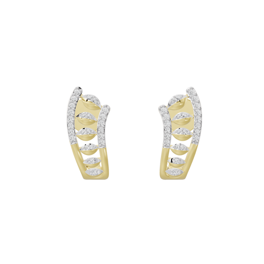 Pair of yellow gold vermeil diamond half-hoop earrings with bezel-set stones along band.