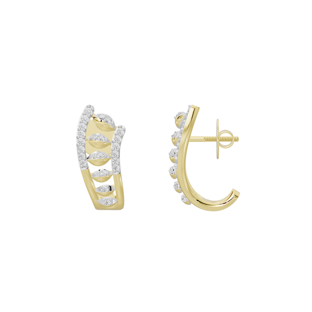 Folio lab diamond earrings in yellow gold vermeil, curved open hoop design