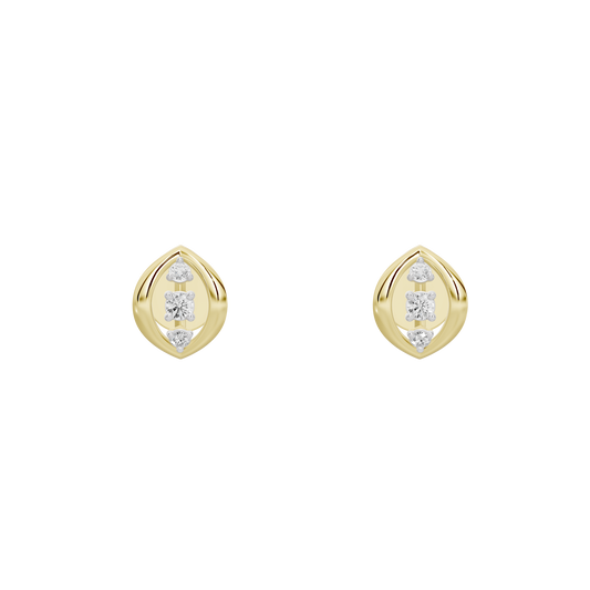 Yellow gold vermeil lab diamond stud earrings, teardrop halo design with posts