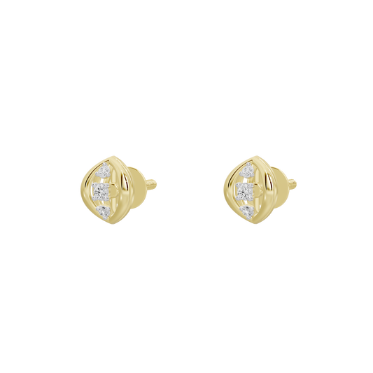 Yellow gold vermeil lab diamond stud earrings, close front view of teardrop halo