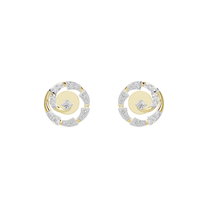 Round halo diamond stud earrings with yellow gold vermeil rings and silver prong settings