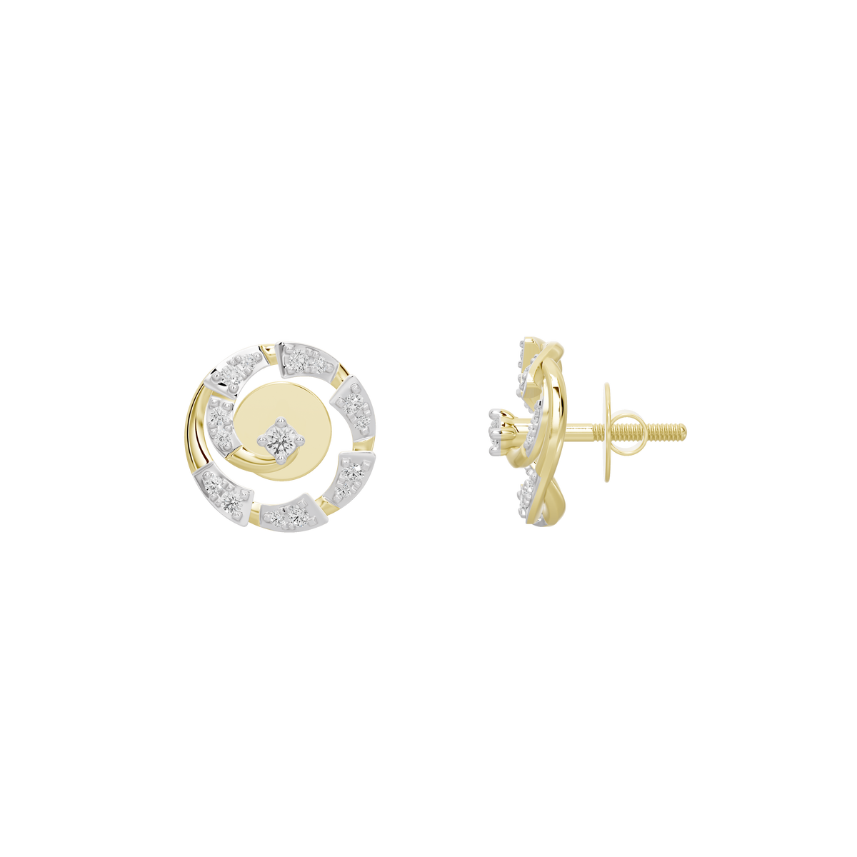 Lab-grown diamond stud earrings, yellow gold vermeil post backs and silver halo
