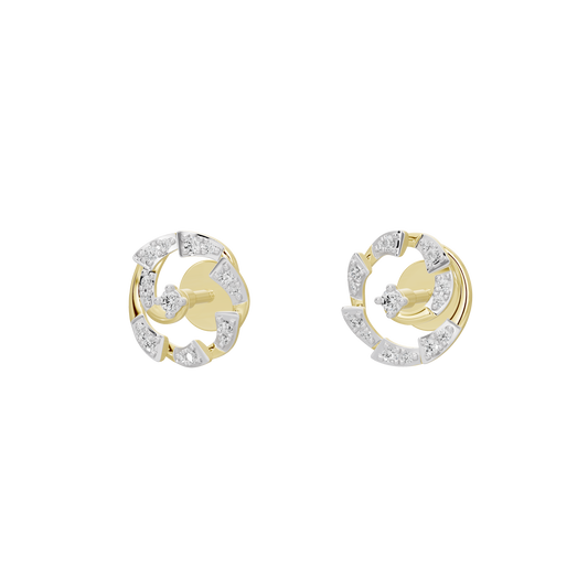 Round lab-grown diamond stud earrings, yellow gold vermeil accents, silver halo