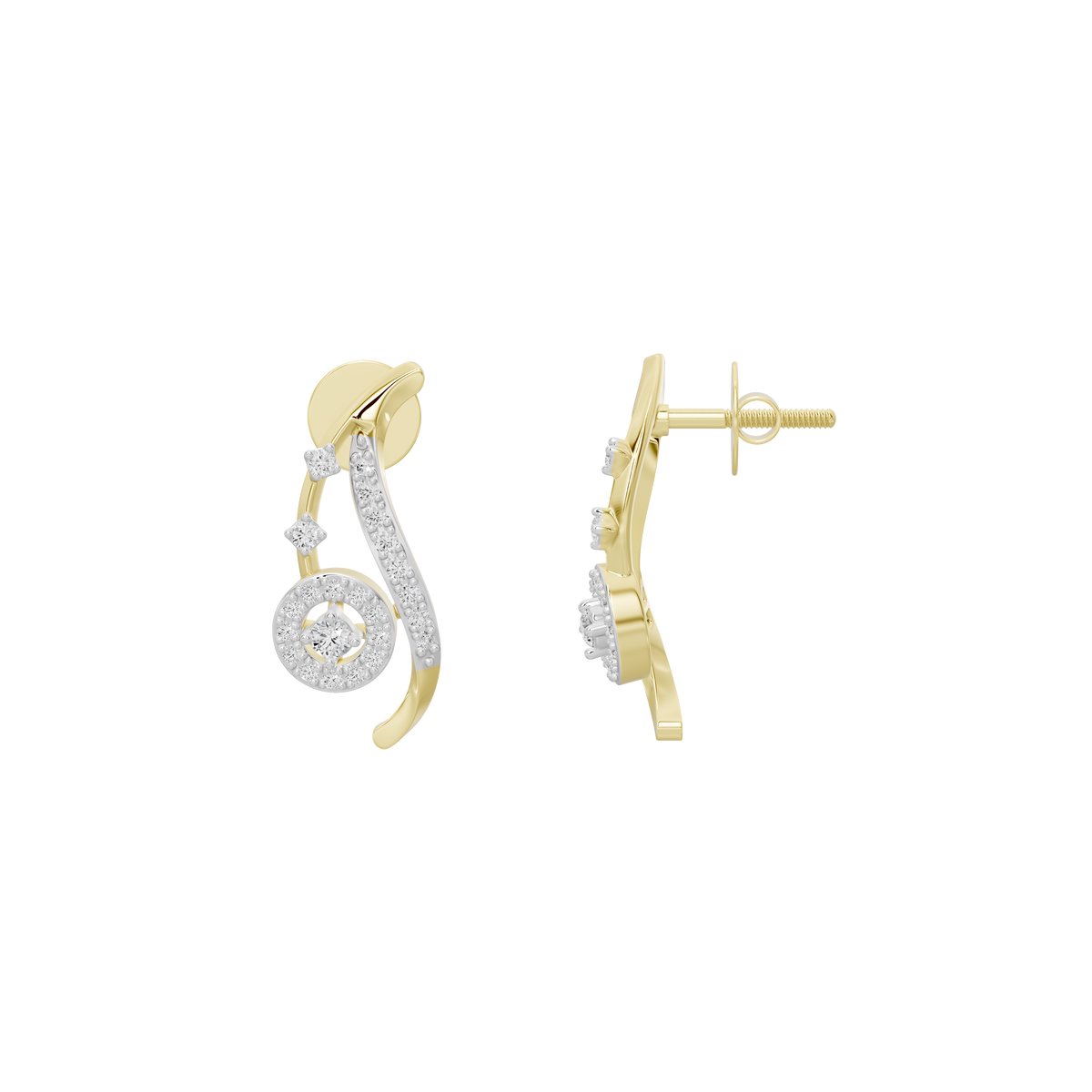 Diamond drop earrings in yellow gold vermeil with curved pavé design