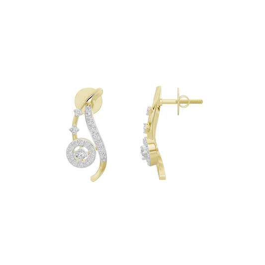 Diamond drop earrings in yellow gold vermeil with curved pavé design