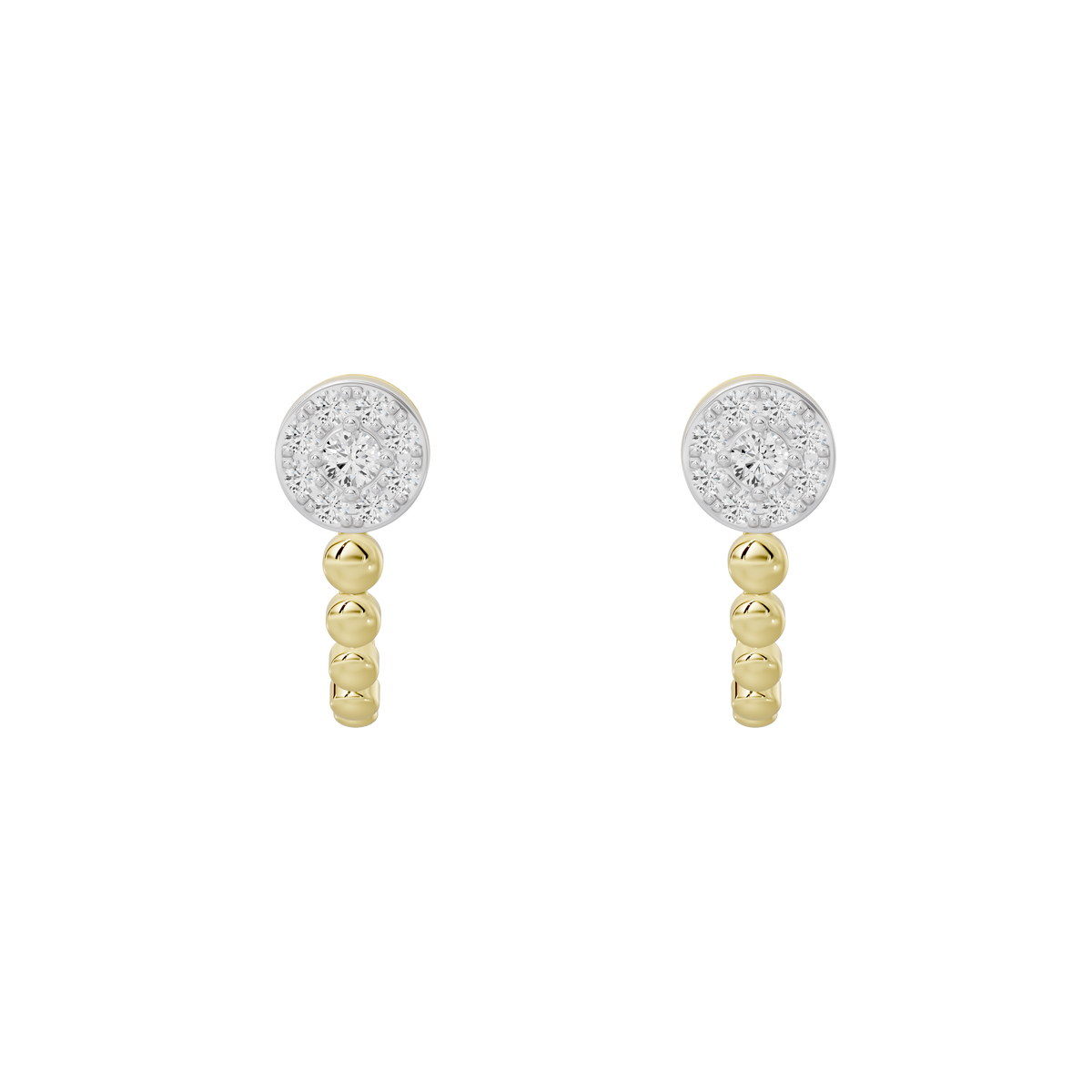 Pair of round lab diamond stud earrings with yellow gold vermeil bead drops