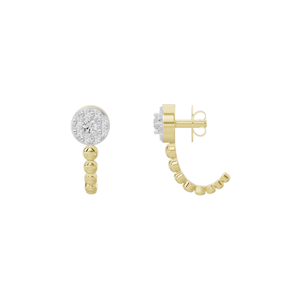 Lab diamond earrings with round crystal top and curved yellow gold vermeil link drops