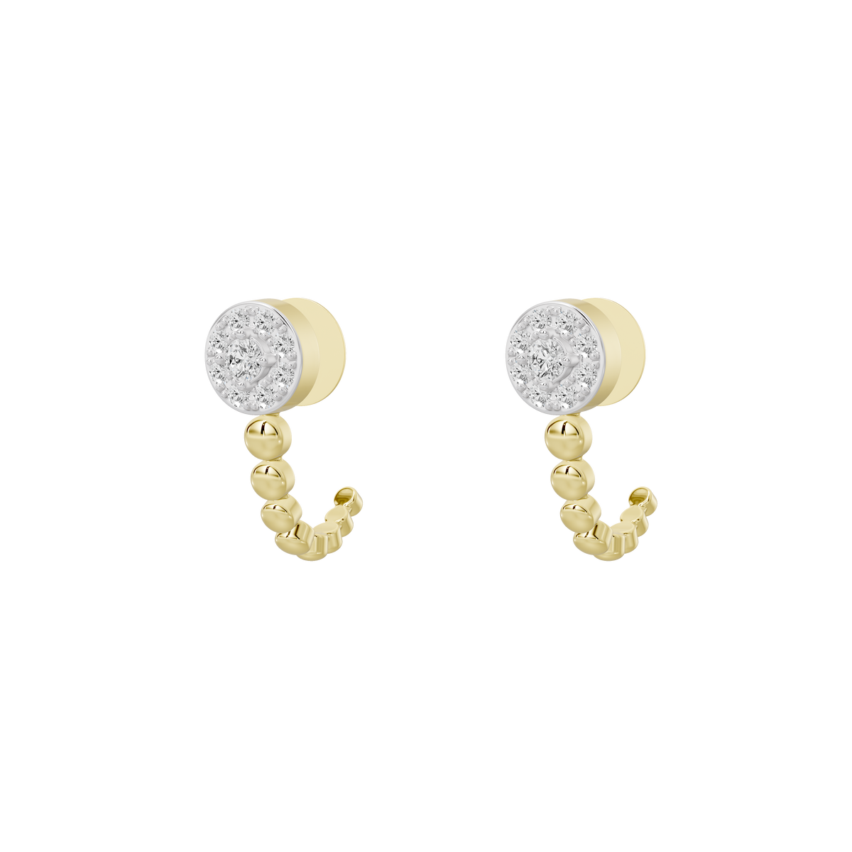 Gold vermeil hoop-style lab diamond earrings with round top stones and bead chains