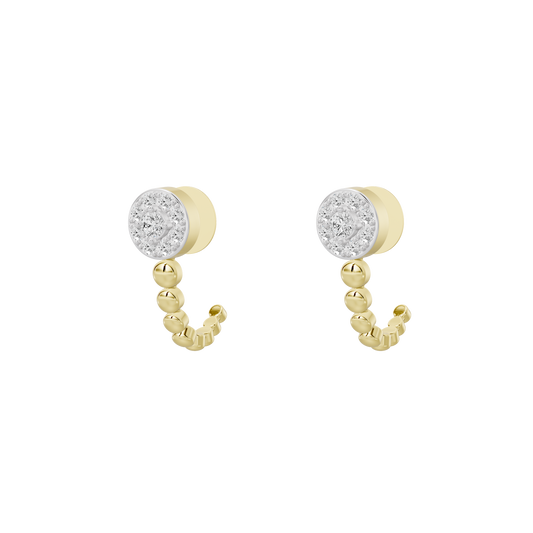 Gold vermeil hoop-style lab diamond earrings with round top stones and bead chains