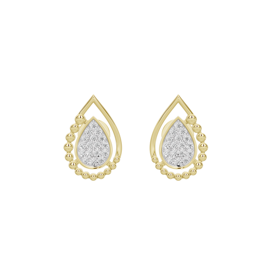 Yellow gold vermeil teardrop lab diamond stud earrings, front view pair