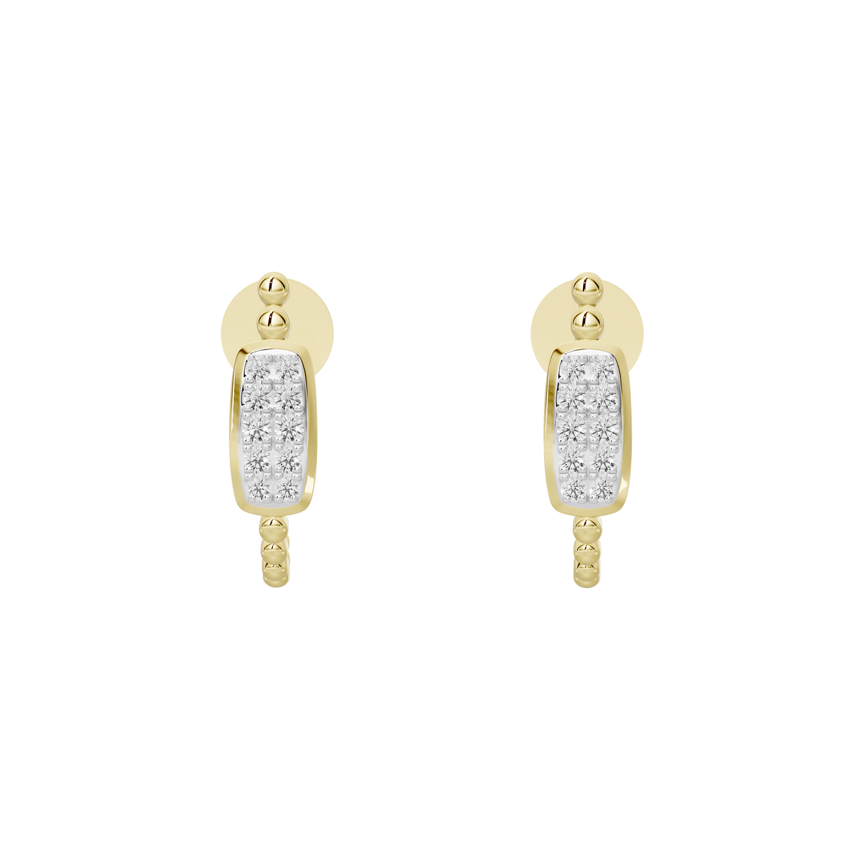 Yellow gold vermeil lab-diamond rectangle hoop earrings, front view with textured base