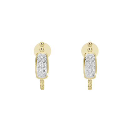 Yellow gold vermeil lab-diamond rectangle hoop earrings, front view with textured base