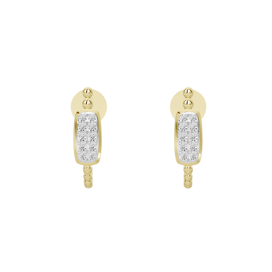Yellow gold vermeil lab-diamond rectangle hoop earrings, front view with textured base