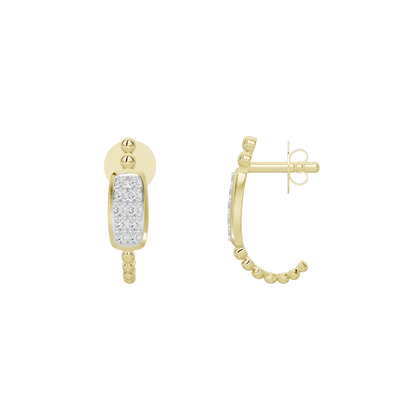 Yellow gold vermeil lab-diamond rectangle hoop earrings, hinged post and side view