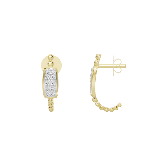 Yellow gold vermeil lab-diamond rectangle hoop earrings, hinged post and side view