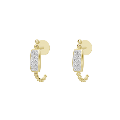 Yellow gold vermeil rectangle lab-diamond hoop earrings with small dangling stones
