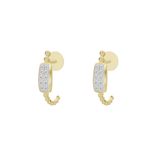 Yellow gold vermeil rectangle lab-diamond hoop earrings with small dangling stones