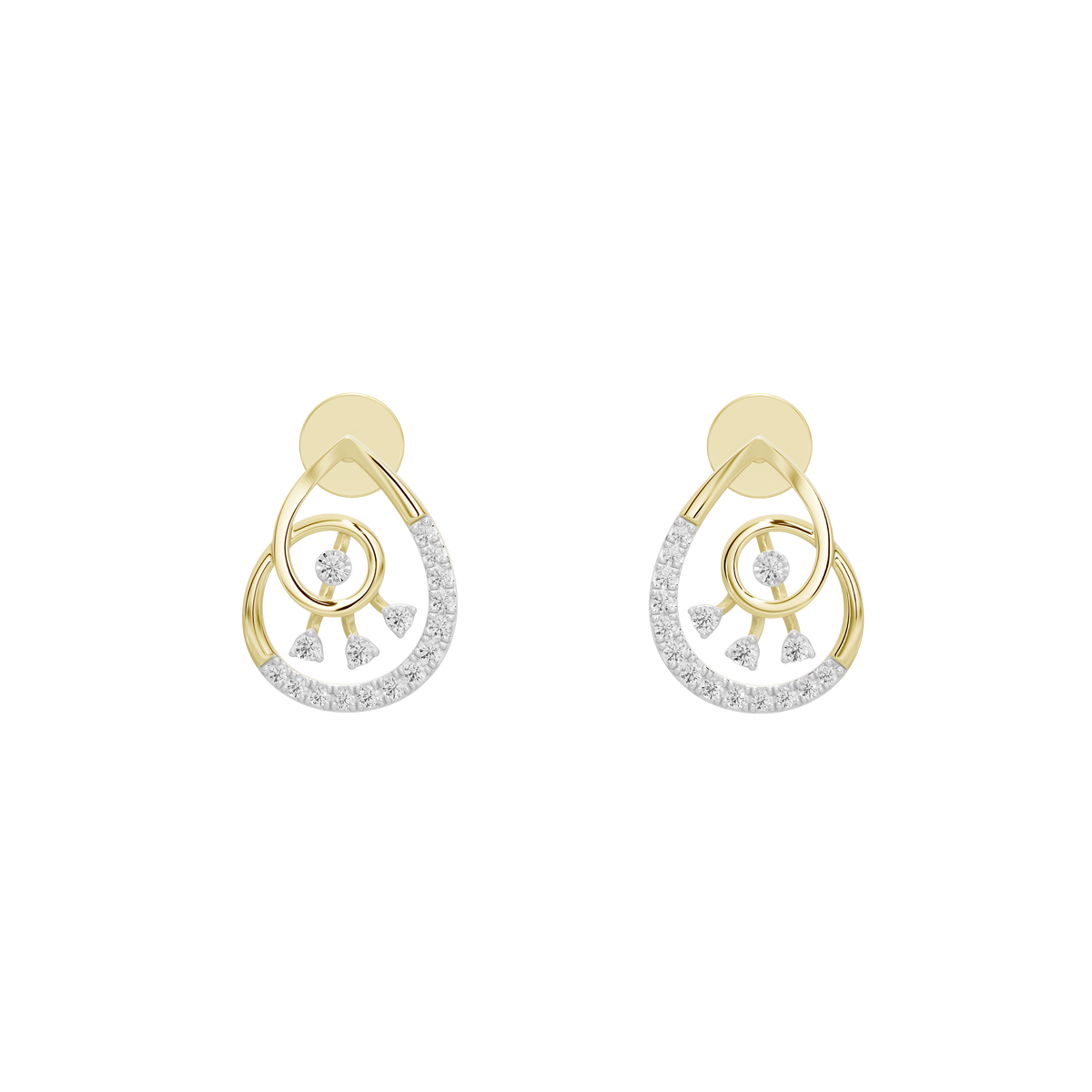 Yellow gold vermeil diamond drop earrings, back view with teardrop halo sparkle