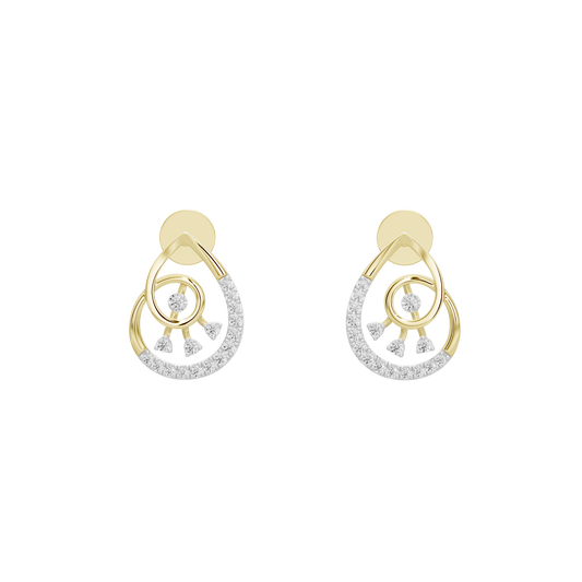 Yellow gold vermeil diamond drop earrings, back view with teardrop halo sparkle