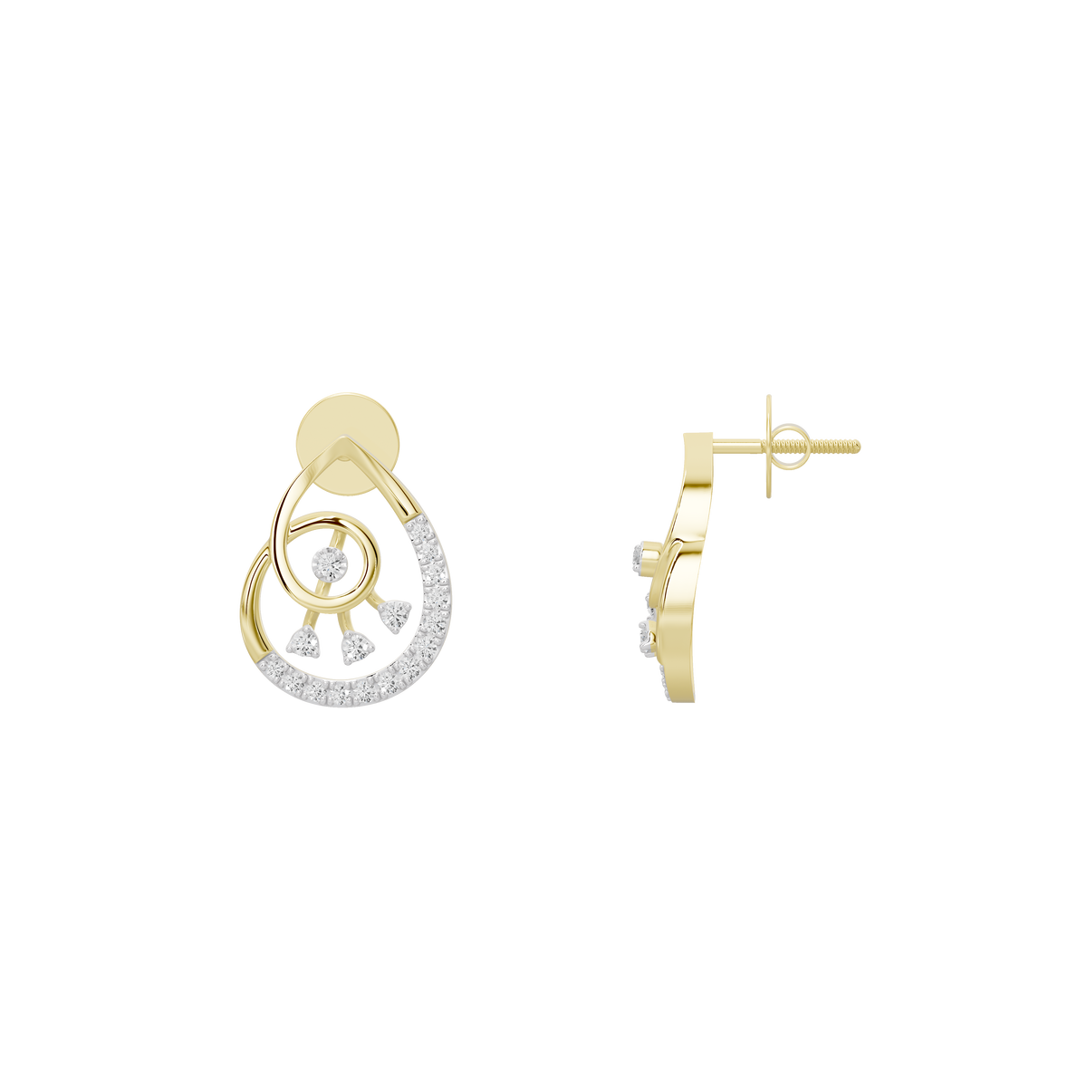 Yellow gold vermeil lab diamond drop earrings, side view with dangling oval halo