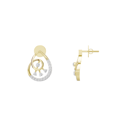 Yellow gold vermeil lab diamond drop earrings, side view with dangling oval halo