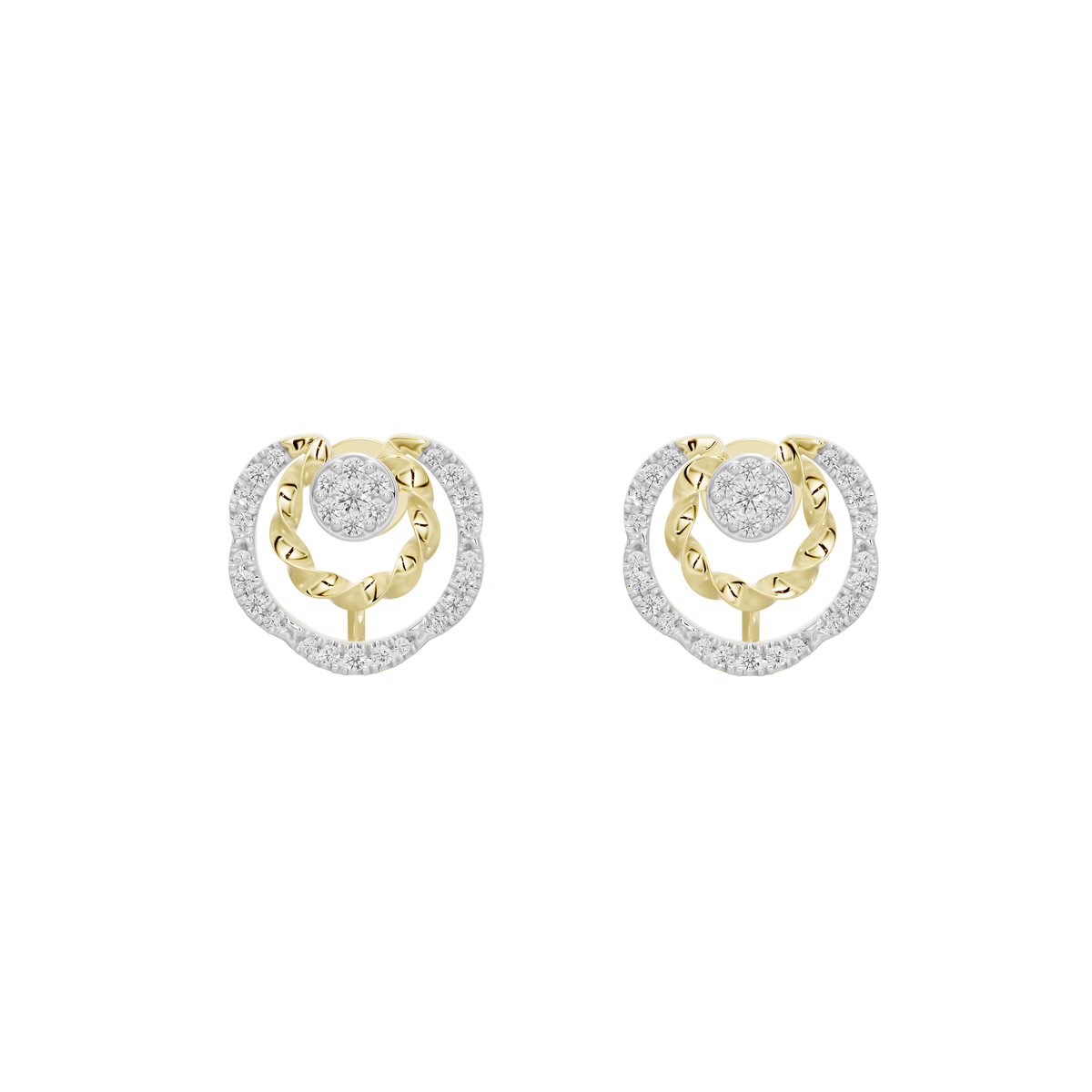 Geometric lab diamond hoop earrings with yellow gold vermeil, textured detail, round center