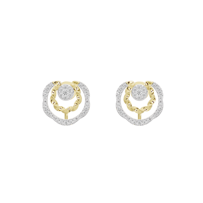 Geometric lab diamond hoop earrings with yellow gold vermeil, textured detail, round center