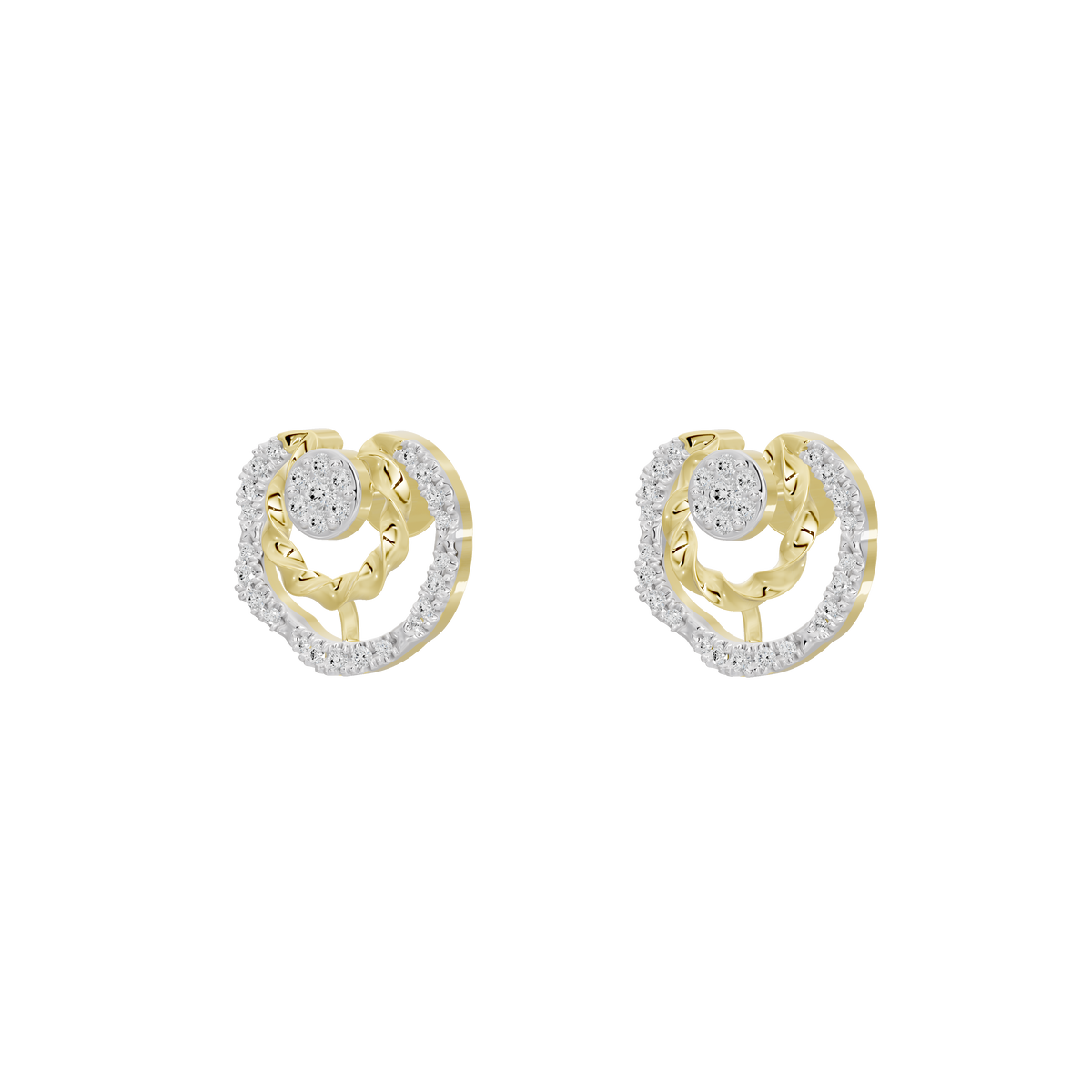 Geometric lab diamond hoop earrings with yellow gold vermeil and round sparkle center