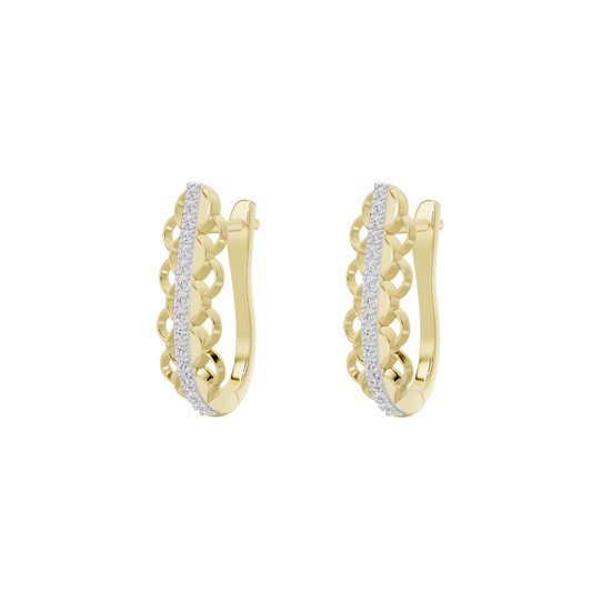 Yellow gold vermeil hoop earrings with lab diamond pavé front