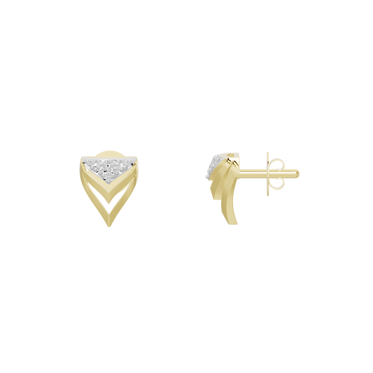 Yellow gold vermeil triangular lab diamond stud earring with visible clasp backing