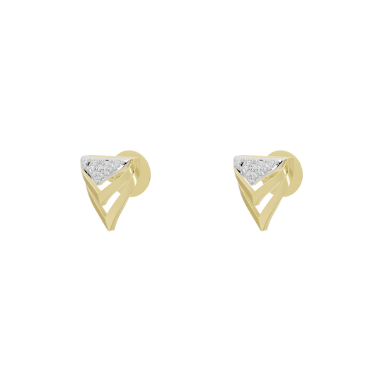 Pair of yellow gold vermeil triangle stud earrings with pavé diamond accents