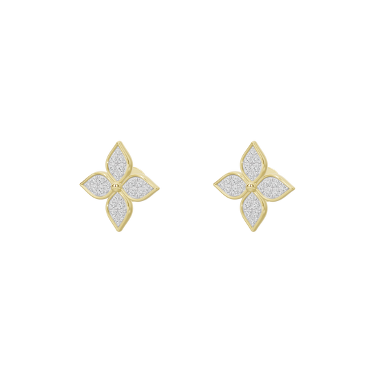 Yellow gold vermeil lab diamond flower stud earrings, four-part design