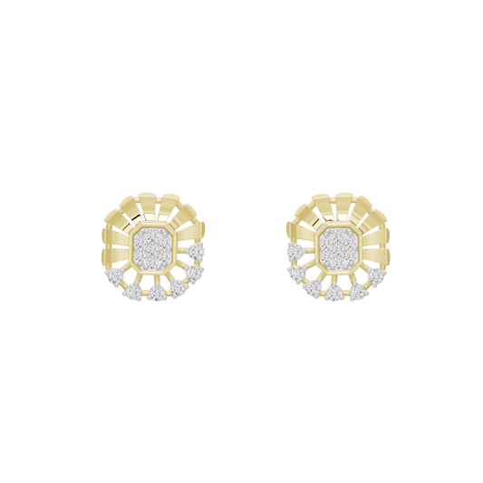 Yellow gold vermeil diamond cluster stud earrings, square center and surrounding stones