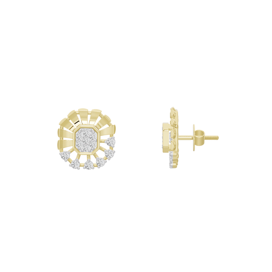 Yellow gold vermeil diamond cluster studs with post backing, square center and halo
